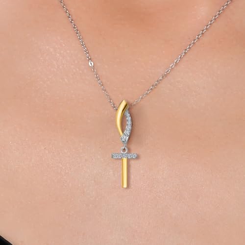Gem Stone King Initial Pendant Necklace Letter A to Z Alphabet | 10K Yellow Gold and 925 Sterling Silver | White Lab Grown Diamond | Gift Women Mother's Day Wife Mom Girlfriend Anniversary Birthday | - style: Initial T