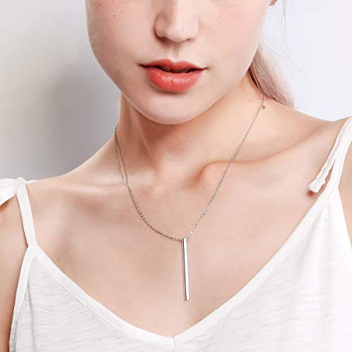 ChicSilver Customizable Vertical Bar Pendant Necklace 925 Sterling Silver Y Necklace Simple Fashion Jewelry Gifts for Women - style: A. 2mm Vertical Bar-Silver