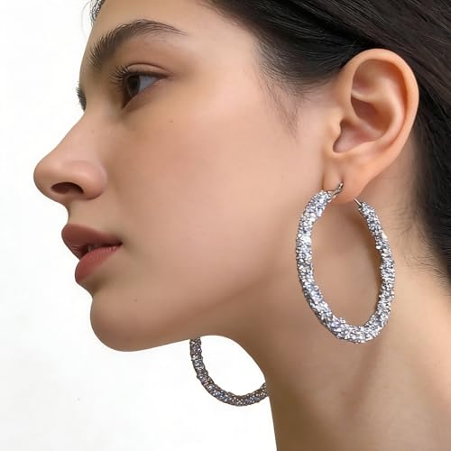 Hoop Earrings for Women, Hypoallergenic Stainless Steel Lightweight Thin Large Big Hoops Earrings Set for Women, Non Tarnish for Jewelry Gift 40MM - color: Diamond Earrings-49mm