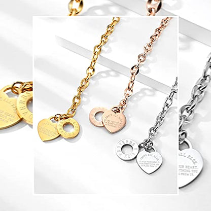 Emibele Heart Charm Bracelet for Women, Bible Verse Bracelet Stainless Steel 18K Gold Plated Bracelet Love Pendant Link Chain OT Clasp, Birthday Christmas Jewelry Gift for Mother Her - color: 18K Gold Plated