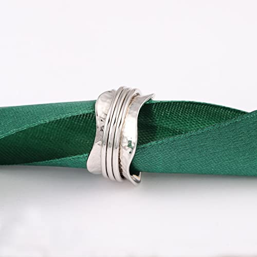 925 Sterling Silver Anxiety Ring with Beads Fidget Spinning Rings for Women Worry Beads Rings - color: hammered design D