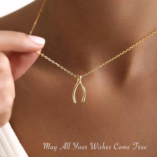 Gold Silver Pendant Necklace for Women, Dainty CZ Jewelry Gift | 14K Gold Silver Plated, Cubic Zirconia Pearl Charm, Trendy Layered Necklace, Adjustable Chain, Waterproof, Hypoallergenic - color: Gold-Wishbone