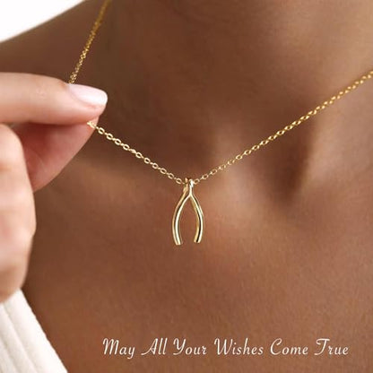 Gold Silver Pendant Necklace for Women, Dainty CZ Jewelry Gift | 14K Gold Silver Plated, Cubic Zirconia Pearl Charm, Trendy Layered Necklace, Adjustable Chain, Waterproof, Hypoallergenic - color: Gold-Wishbone