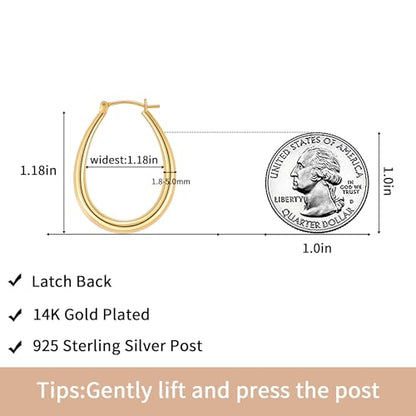 Gacimy Chunky Hoop Earrings for Women, 14K Gold Plated Oval Hoop Earrings with 925 Sterling Silver Post - color: Gold, size: 30mm