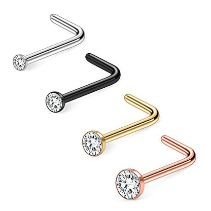 20G 1.5mm 2mm 2.5mm 3mm 3.5mm 4mm Opal Clear Diamond CZ Nose L Shaped Studs Rings Piercing Jewelry 4-20PCS - color: 4PCS - Mix Color
