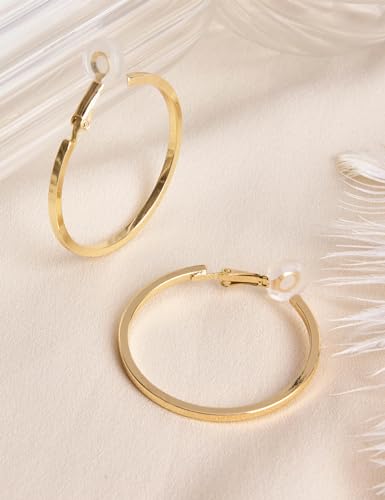 FAN&LOUIS Clip On Hoop Earrings Women,14K Gold Women's Clip-On Earrings Large Hoops Trendy for Non-Pierced Ears Lightweight 2026 - style: 40mm
