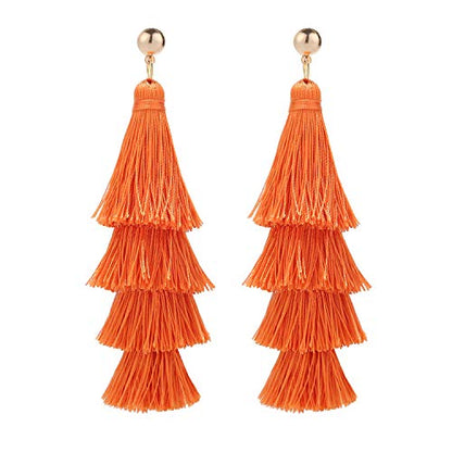 BaubleStar Bohemian Layered Tassel Drop Earrings for Women | Lightweight Statement Party Festival Jewelry - color: Russet Orange