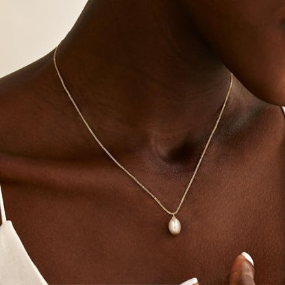 Pearl Necklaces for Women Trendy,14k Gold Plated Pearl Pendant Necklace Dainty Wedding Necklace Small Cute Gold Choker Necklace for Women Non Tarnish Gold Prom Jewelry Fashion Bridesmaids Gifts - color: GOLD-Boxchain pearl necklace