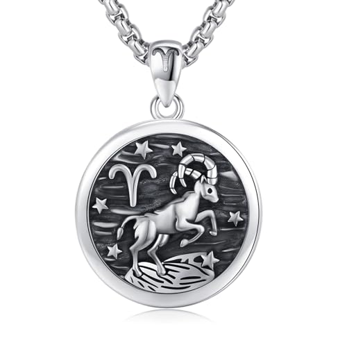 925 Sterling Silver Zodiac Constellation Necklaces for Men Women | Retro,Daily,Birthday, Graduation,Horoscope,Zodiac Sign,Hypoallergenic,with Jewelry Box - style: 3-Aries (A-Retro Mar.21-Apr.19)