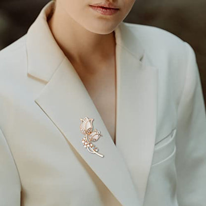 Pearl Diamond Brooch Pins for Dress Sweater Scarf, Wedding Party Decoration Birthday Christmas Gift - style: Tulip