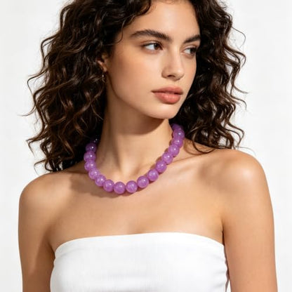 Chunky Beaded Necklace for Women Trendy Boho Collar Statement Necklace Large Round Resin Beads Choker Necklaces Summer Beach Jewelry Gifts - color: Purple