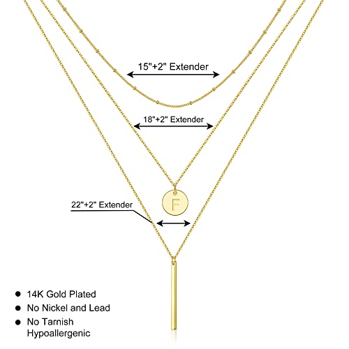 Initial Layered Necklaces for Women, 14K-Gold-Plated Coin Letter Necklace Bar Stacking Layer Necklace Multi Bar Layering Y-Necklaces Jewelry for Women - color: 14K-Gold-Plated, style: F