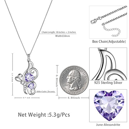 Butterfly Heart Necklace Birthstone Pendant Necklace Earrings Bracelet Women 925 Sterling Silver Animal Butterflies Birthstone Pendant Crystal Birthday Jewelry Wedding Gift - color: F.June-necklace