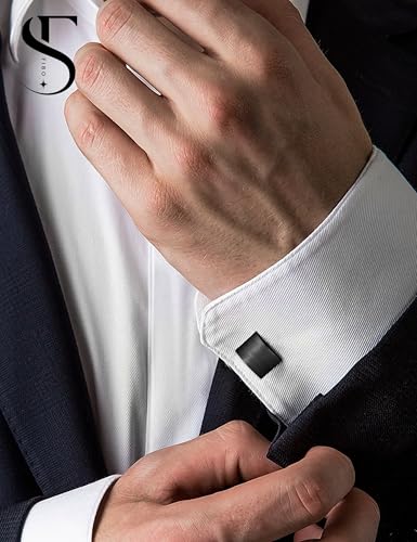 FIBO STEEL Stainless Steel Cufflinks for Men Tuxedo Cufflinks and Studs for Wedding, Business, Formal Events Classic Custom Cuff Links for Men - style: black: 1 pairs