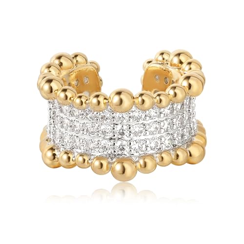 Sparkle Ear Cuff for Women, Non Piercing Single | 14K Gold Plated Brass, Clear Cubic Zirconia Accents, Fixed 3.8-3.9 mm Opening, Single Non-Piercing Cuff For Ear Stacks - style: Beaded Glow