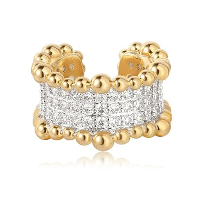Sparkle Ear Cuff for Women, Non Piercing Single | 14K Gold Plated Brass, Clear Cubic Zirconia Accents, Fixed 3.8-3.9 mm Opening, Single Non-Piercing Cuff For Ear Stacks - style: Beaded Glow