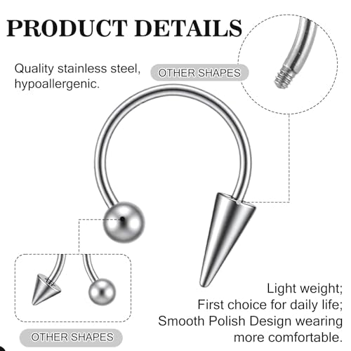 6PCS Lip Piercing Jewelry, Lip Rings Horseshoe 16G Stainless Steel | Spike/Ball, Tragus Helix Earrings Studs, for Women Men