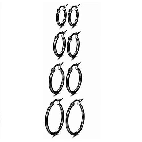 4 Pairs Stainless Steel Round Hoop Cute Huggie Earrings For Women Small Hoop Earring Set(10mm,15mm,20mm,25mm) - color: Black Tone-4Pairs