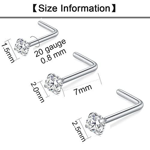 MODRSA 20g Nose Rings Hoops Nose Studs for Women Surgical Steel Hypoallergenic 20 Gauge Nostril Piercing Jewelry L Shape Crokscrew Silver Rose Gold Black Hoop Nostril Rings for Men - color: 11 - Double Hoop 20g - Silver