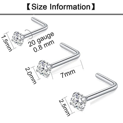 MODRSA 20g Nose Rings Hoops Nose Studs for Women Surgical Steel Hypoallergenic 20 Gauge Nostril Piercing Jewelry L Shape Crokscrew Silver Rose Gold Black Hoop Nostril Rings for Men - color: 11 - Double Hoop 20g - Silver