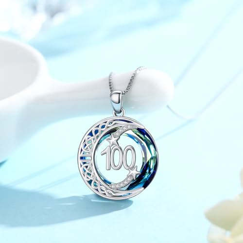 JUSTKIDSTOY Birthday Gifts for Women Girls 925 Sterling Silver Celtic Moon Star Necklace with Blue Crystal Pendant Jewelry for Sister Friends - style: 100th