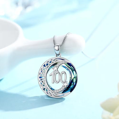 JUSTKIDSTOY Birthday Gifts for Women Girls 925 Sterling Silver Celtic Moon Star Necklace with Blue Crystal Pendant Jewelry for Sister Friends - style: 100th