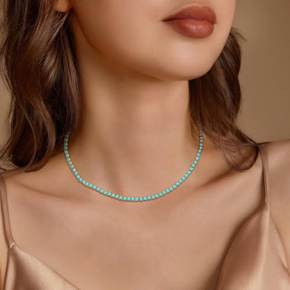 Luxval Tennis Necklace 14K Gold Plated Rhinestone Butterfly Choker Necklaces for women Dainty Zirconia Cut Faux Diamond chain 3mm - color: Gold-Turquoise tennis