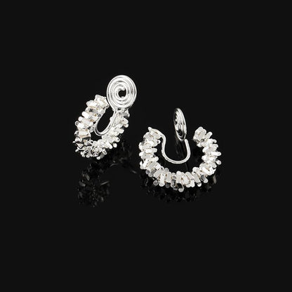 Clip On Hoop Earrings for Women Not Pierced Gold Silver Large Chnky Square Twisted Comfortable Coil Hoop Clip On Earrings - color: Metallic Silver