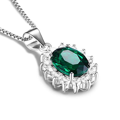 JewelryPalace Princess Diana Kate Middleton Natural Amethyst Citrine Garnet Peridot Topaz Created Ruby Sapphire Simulated Emerald Pendant Necklace for Women, 925 Sterling Silver Gemstone Jewelry Set - color: D-Sterling Silver-emerald