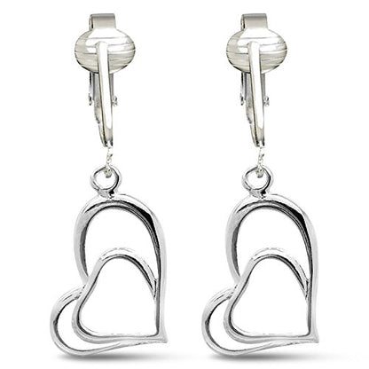Silver Clip On Earrings For Women, They Look Pierced, Don't Pinch & Won't Fall Off, Hypoallergenic & Lightweight - color: Silver Hearts
