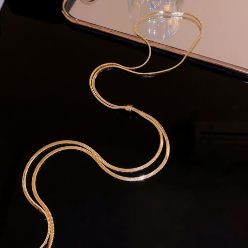 FUTIMELY Dainty Long Gold Necklace for Women,Thin Herringbone Chain Necklace,Long Lariat Necklace Body Jewelry - color: Gold