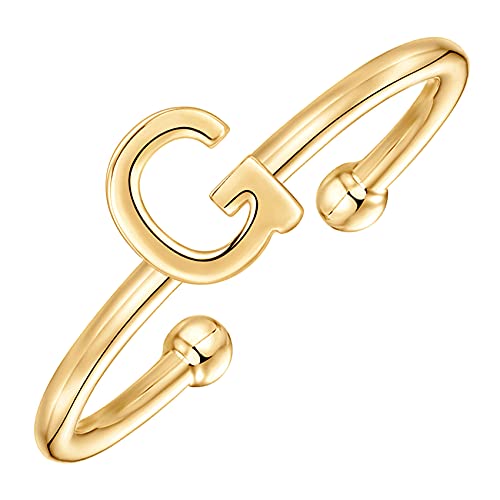 PAVOI 14K Gold Plated Initial Letter Ring for Women, Adjustable Band | Thin Initial Band - Dainty Fashion Jewelry Gifts - style: - G