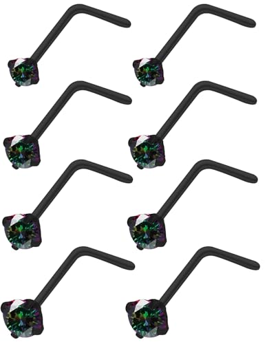 18G 20G 22G 24G Nose Rings Studs 316L Surgical Steel L Shaped Nose Nostril Studs Piercing Jewelry for Women Men Silver Gold Black CZ 1.5mm 2mm 2.5mm 3mm 3.5mm 4mm - style: Black-24G(0.5mm)-7mm Bars-1.5mm 2mm 2.5mm 3mm CZ
