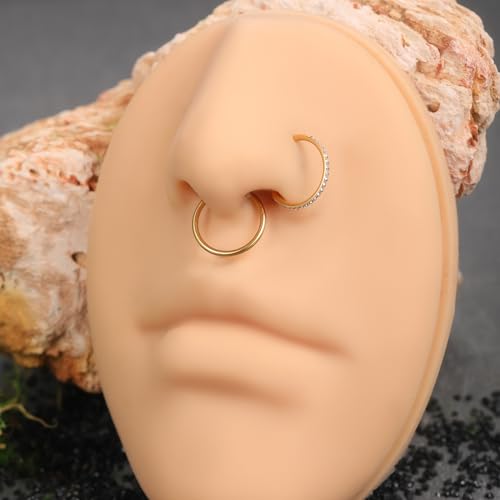 Xpircn 5pcs Hoop Nose Rings and L Shaped Nose Rings Stud Set 18G/20G Stainless Steel CZ Helix Conch Daith Tragus Cartilage Hoop Earrings for Women 6mm 7mm 8mm 10mm - color: Gold, size: 18G, 10mm hoop & 7mm studs