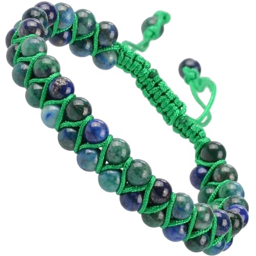 MASSIVE BEADS Double Layer Natural Chakra Healing Power Crystals Macrame Bracelet Yoga Stone Beads Gemstone Meditation Relax Anxiety Bangle for Unisex Women Men - color: Chrysocolla, size: 6mm