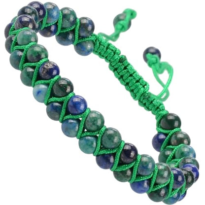 MASSIVE BEADS Double Layer Natural Chakra Healing Power Crystals Macrame Bracelet Yoga Stone Beads Gemstone Meditation Relax Anxiety Bangle for Unisex Women Men - color: Chrysocolla, size: 6mm