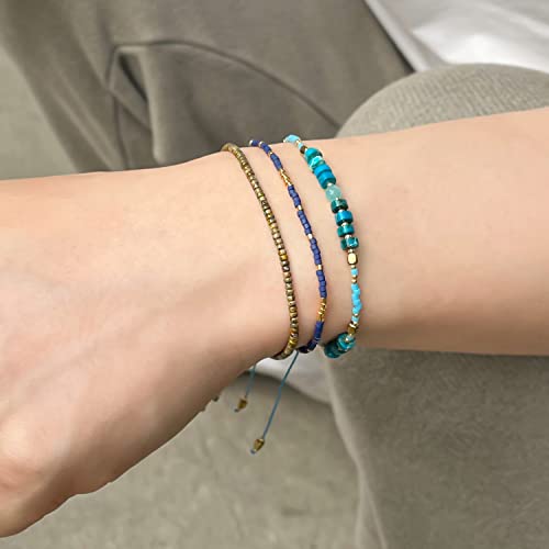 KELITCH Crystal Agate Friendship Bracelet Handmade Seed Beads Adjustable Bracelets for Women - color: Blue 15B