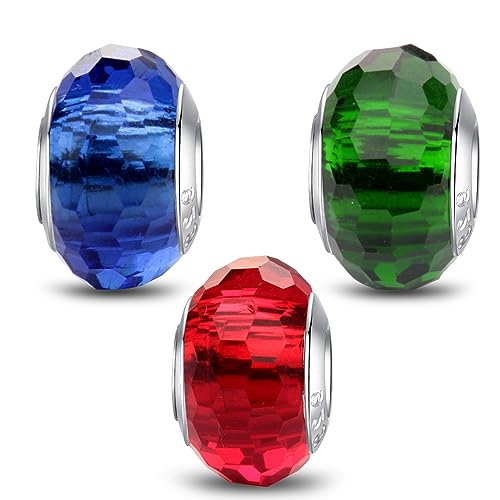 MICOO 925 Sterling Silver Charms for Bracelets,Fashion DIY Dangle Pendants Beads Simulated Birthstone Charms,Birthday Gifts for Women - color: 3 Red Blue and Green Charms