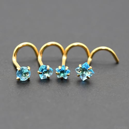 8 Pcs-Pack, Crystal Nose Studs, 20G Stainless Steel, 3mm Zircon, Multiple Shapes Zircon Labret Nose Piercing Ear Jewelry - color: Lake Blue