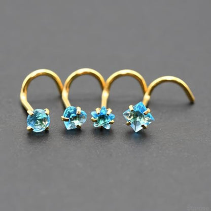 8 Pcs-Pack, Crystal Nose Studs, 20G Stainless Steel, 3mm Zircon, Multiple Shapes Zircon Labret Nose Piercing Ear Jewelry - color: Lake Blue