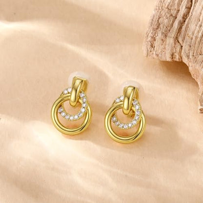 Awinesn Chunky Clip On Earrings for Women Hypoallergenic 14K Gold Plated Knot Link Clip Earrings Geometric Statement Hoop Non Pierced Earrings Jewelry for Women Fashion Trendy Jewelry Gifts - color: small hoop-g