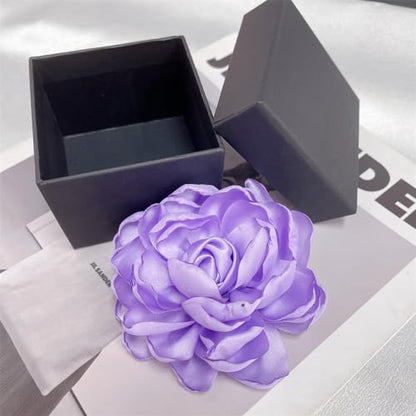 Dainty Fabric Rose Flower Large Brooch Lapel Pins Flower Brooches Pin Classic for Wedding Party Dance Banquet for Women Dress Suit Clothes Accessories Jewelry 100mm - color: Purple