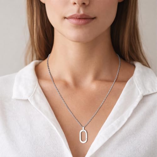 SAMYA Stainless Steel Necklace for Women | Minimalist Oval Clasp Necklace and Paperclip Chain Necklace, Modern Gold Silver Tone Necklace - color: Silver