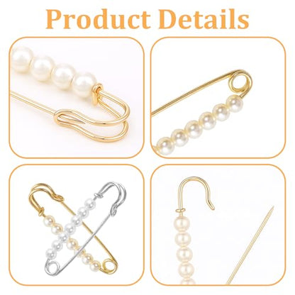 6 PCS Pearl Brooch Pin for Women Decorative Safety Pins, Faux Pearl Safety Pins for Clothes Pants Clips to Tighten Waist, Large Extender Decorative Pin for Shawl Sweater Dress Hat Pants Wedding