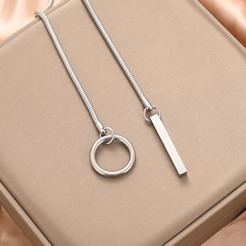 Slip Chain Necklaces for Women Stainless Steel Bar Pendant Choker Necklace Boho Handmade Long Lariat Necklace Silver Statement Punk Rock Collar Jewelry - style: Choker