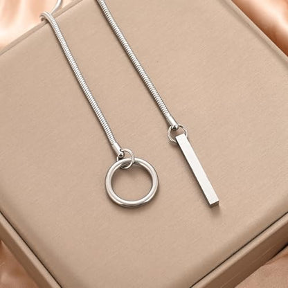 Slip Chain Necklaces for Women Stainless Steel Bar Pendant Choker Necklace Boho Handmade Long Lariat Necklace Silver Statement Punk Rock Collar Jewelry - style: Choker