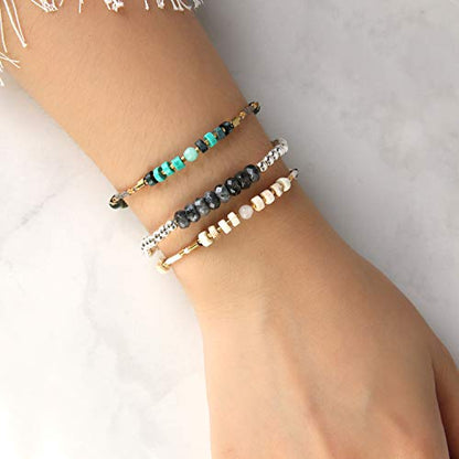 KELITCH Crystal Agate Friendship Bracelet Handmade Seed Beads Adjustable Bracelets for Women - color: White
