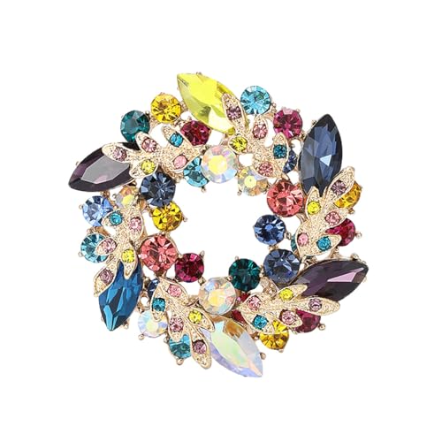 Rhinestone Flower Brooch for Women Sparkling Cubic Zirconia Wreath Brooch Pin Vintage Crystal Wheat Ear Flower Pin Elegant Clothing Hat Bag Accessories Christmas Wedding Bridal Birthday Jewelry - color: Colourful