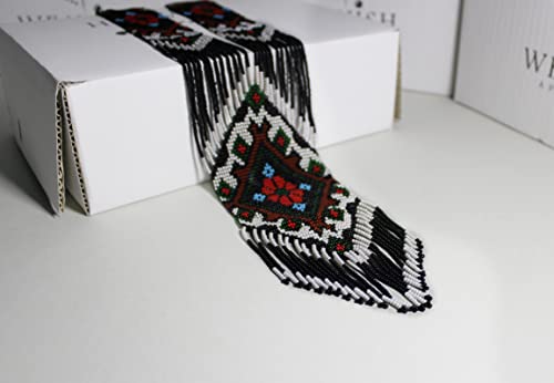 Long Beaded Necklace – Boho Native Handmade Seed Bead Tassel Necklace, Bohemian Large Statement Beaded Necklace for Women and s - color: PATTERN 15