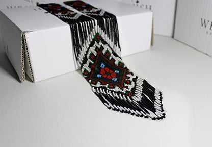 Long Beaded Necklace – Boho Native Handmade Seed Bead Tassel Necklace, Bohemian Large Statement Beaded Necklace for Women and s - color: PATTERN 15